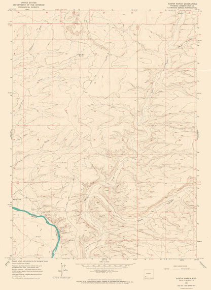 Topographical Map - Austin Ranch Wyoming Quad - USGS 1961 - 23 x 31.51 - Vintage Wall Art