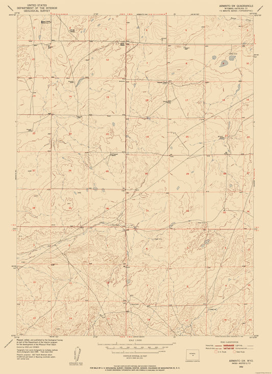 Topographical Map - Arminto Wyoming Quad - USGS 1952 - 23 x 31.60 - Vintage Wall Art