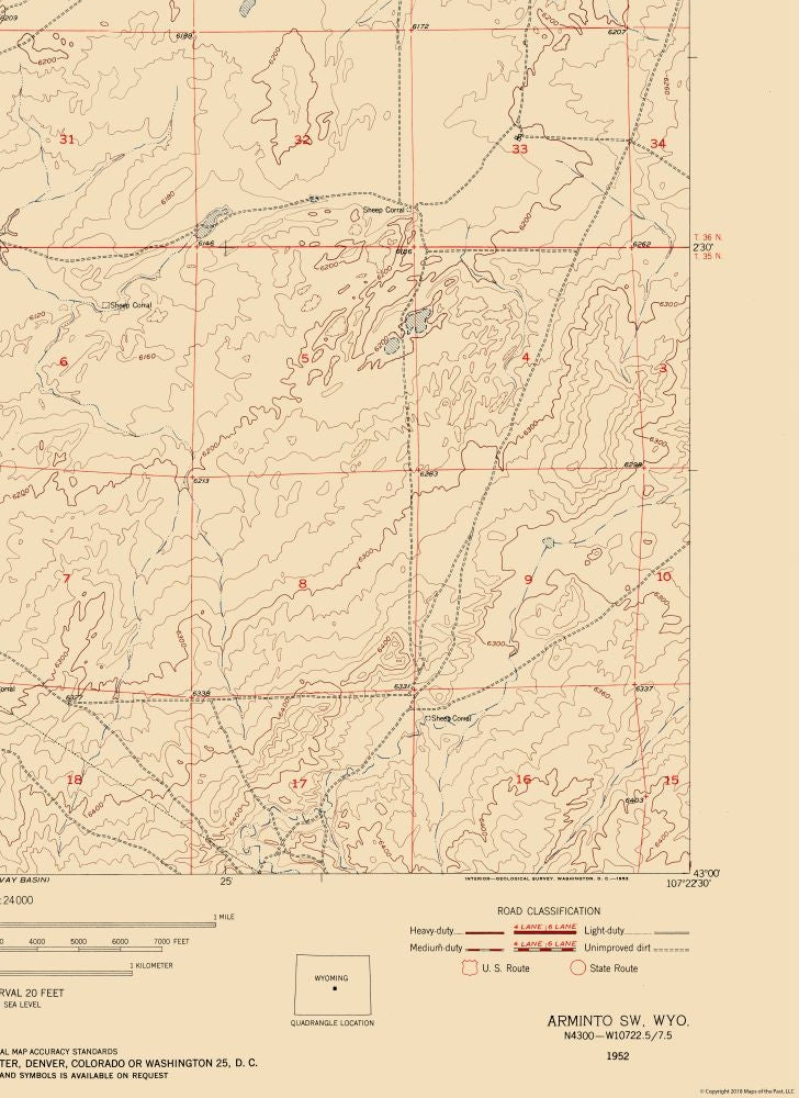 Topographical Map - Arminto Wyoming Quad - USGS 1952 - 23 x 31.60 - Vintage Wall Art