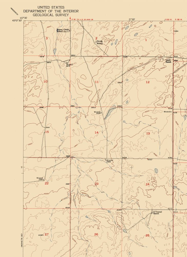 Topographical Map - Arminto Wyoming Quad - USGS 1952 - 23 x 31.60 - Vintage Wall Art