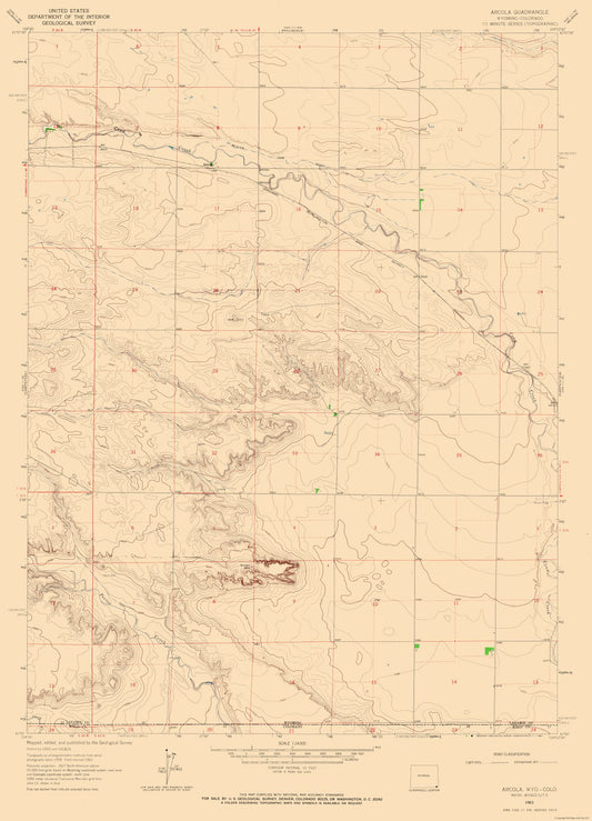 Topographical Map - Arcola Wyoming Quad - USGS 1963 - 23 x 31.87 - Vintage Wall Art