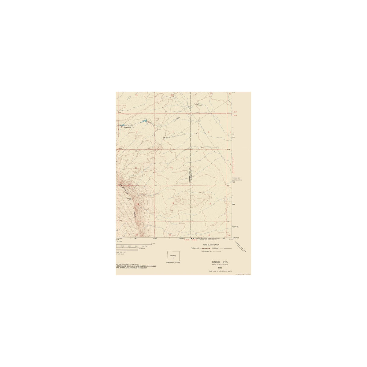 Bai Rohil Topographical Map - Bairoil Wyoming Quad - USGS 1961 - 23 x 31.14 - Vi ...