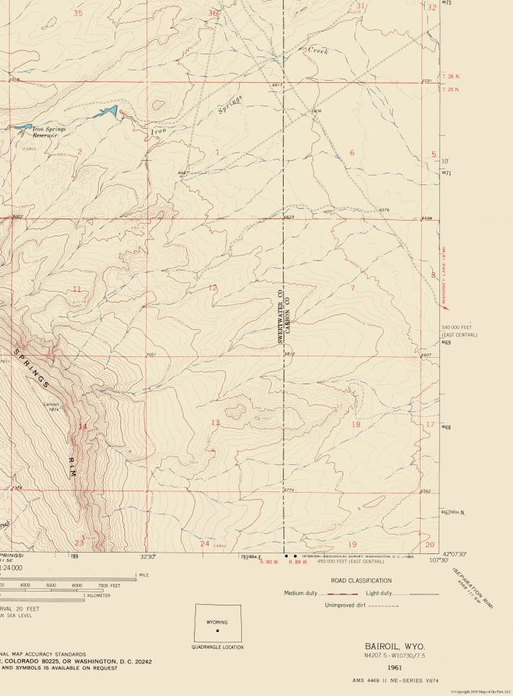 Topographical Map - Bairoil Wyoming Quad - USGS 1961 - 23 x 31.14 - Vintage Wall Art