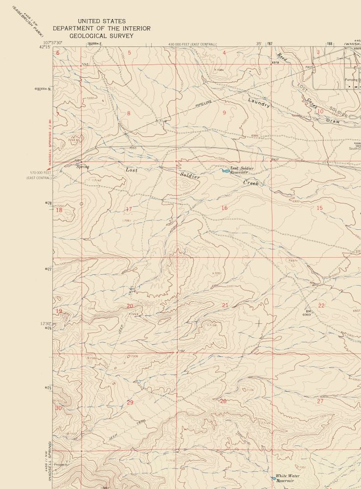 Topographical Map - Bairoil Wyoming Quad - USGS 1961 - 23 x 31.14 - Vintage Wall Art