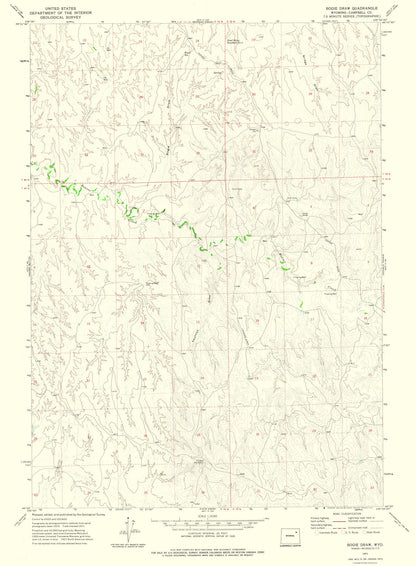 Topographical Map - Bogie Draw Wyoming Quad - USGS 1971 - 23 x 31.31 - Vintage Wall Art