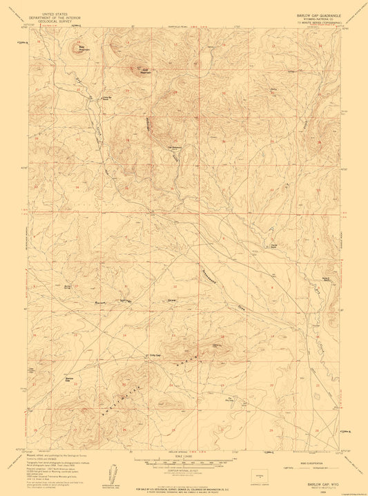 Topographical Map - Barlow Gap Wyoming Quad - USGS 1959 - 23 x 30.99 - Vintage Wall Art