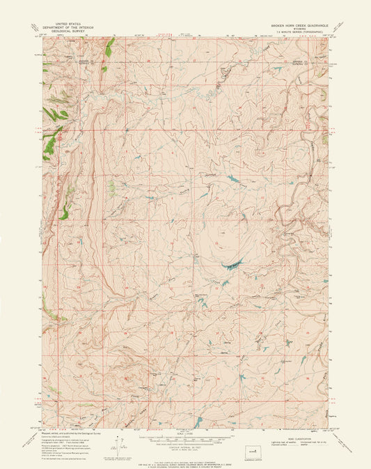 Topographical Map - Broken Horn Creek Wyoming Quad - USGS 1968 - 23 x 29.03 - Vintage Wall Art