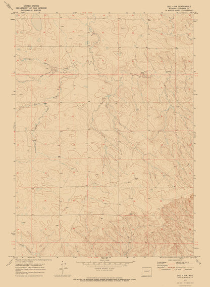 Topographical Map - Bill Wyoming North West Quad - USGS 1970 - 23 x 31.33 - Vintage Wall Art