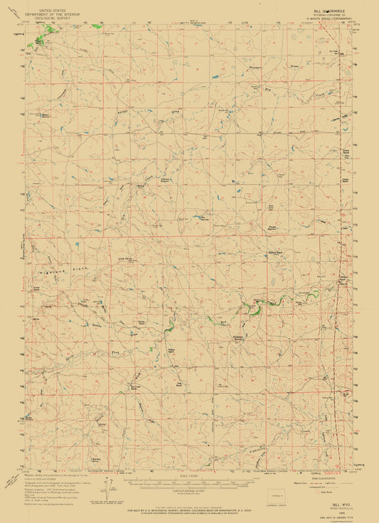 Topographical Map - Bill Wyoming Quad - USGS 1959 - 23 x 31.71 - Vintage Wall Art