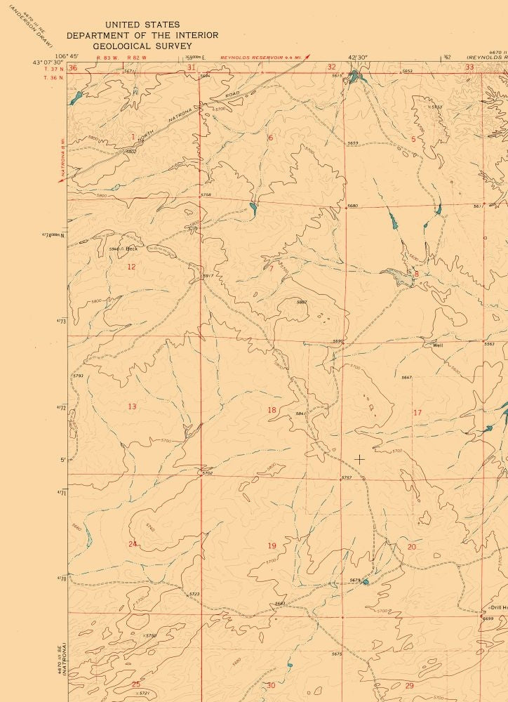 Topographical Map - Burlington Lake Wyoming Quad - USGS 1968 - 23 x 31.77 - Vintage Wall Art