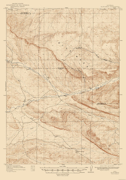 Topographical Map - Blue Mesa Wyoming Quad - USGS 1916 - 23 x 32.97 - Vintage Wall Art