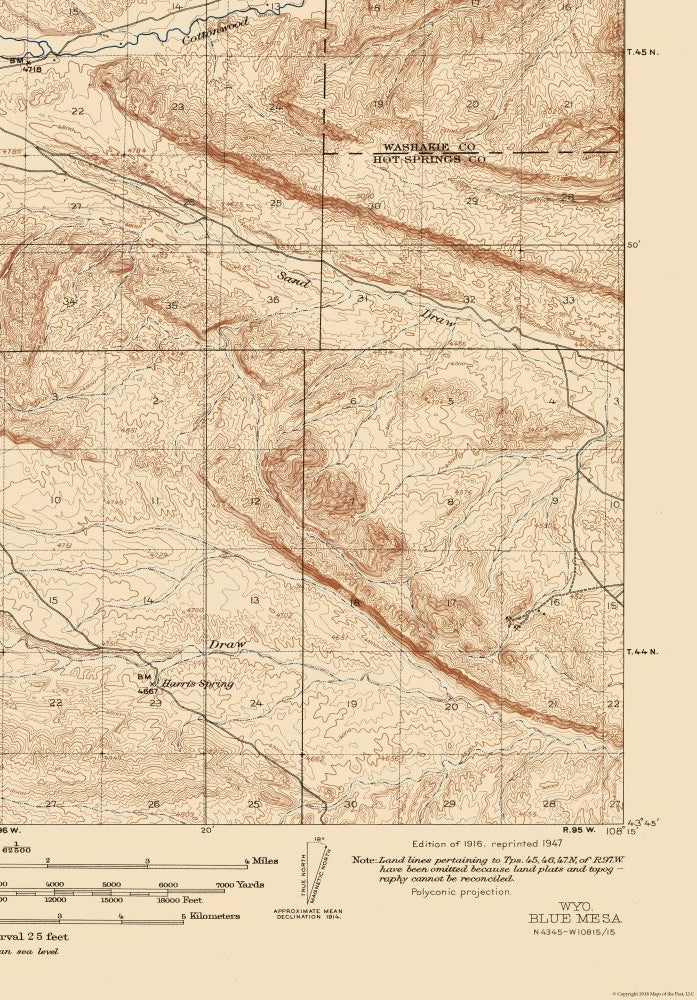 Topographical Map - Blue Mesa Wyoming Quad - USGS 1916 - 23 x 32.97 - Vintage Wall Art