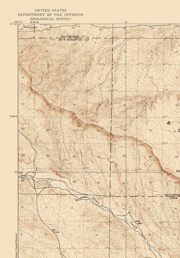 Topographical Map - Blue Mesa Wyoming Quad - USGS 1916 - 23 x 32.97 - Vintage Wall Art