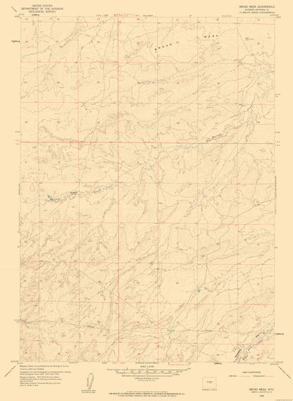 Topographical Map - Broad Mesa Wyoming Quad - USGS 1959 - 23 x 31.47 - Vintage Wall Art