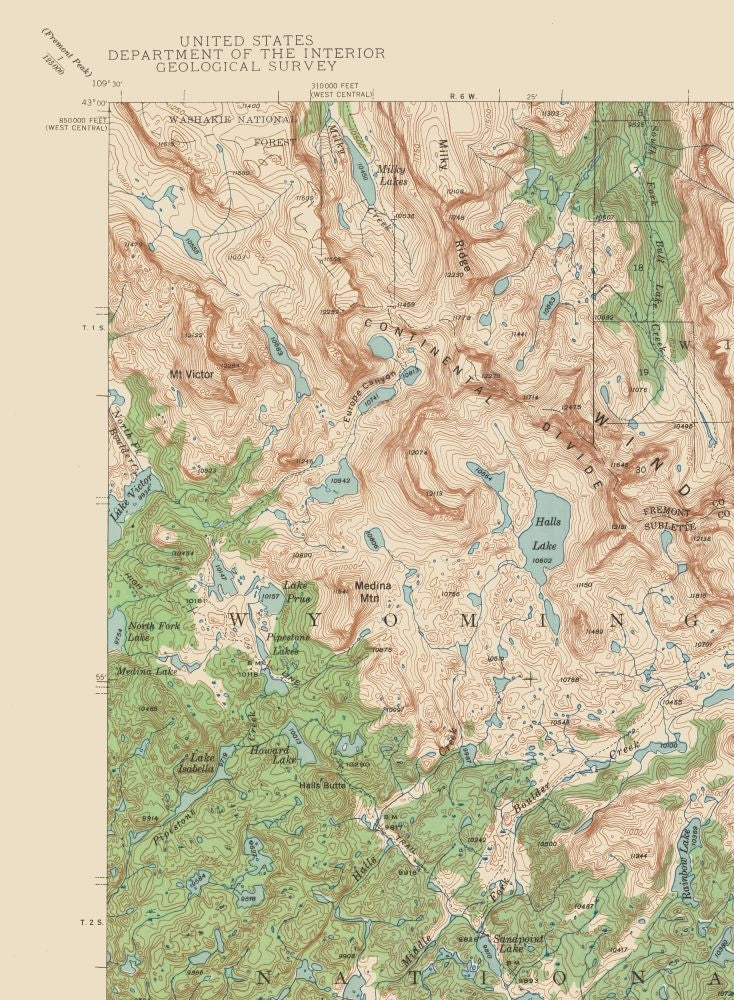 Topographical Map - Mt Bonneville Wyoming Quad - USGS 1938 - 23 x 31.34 - Vintage Wall Art