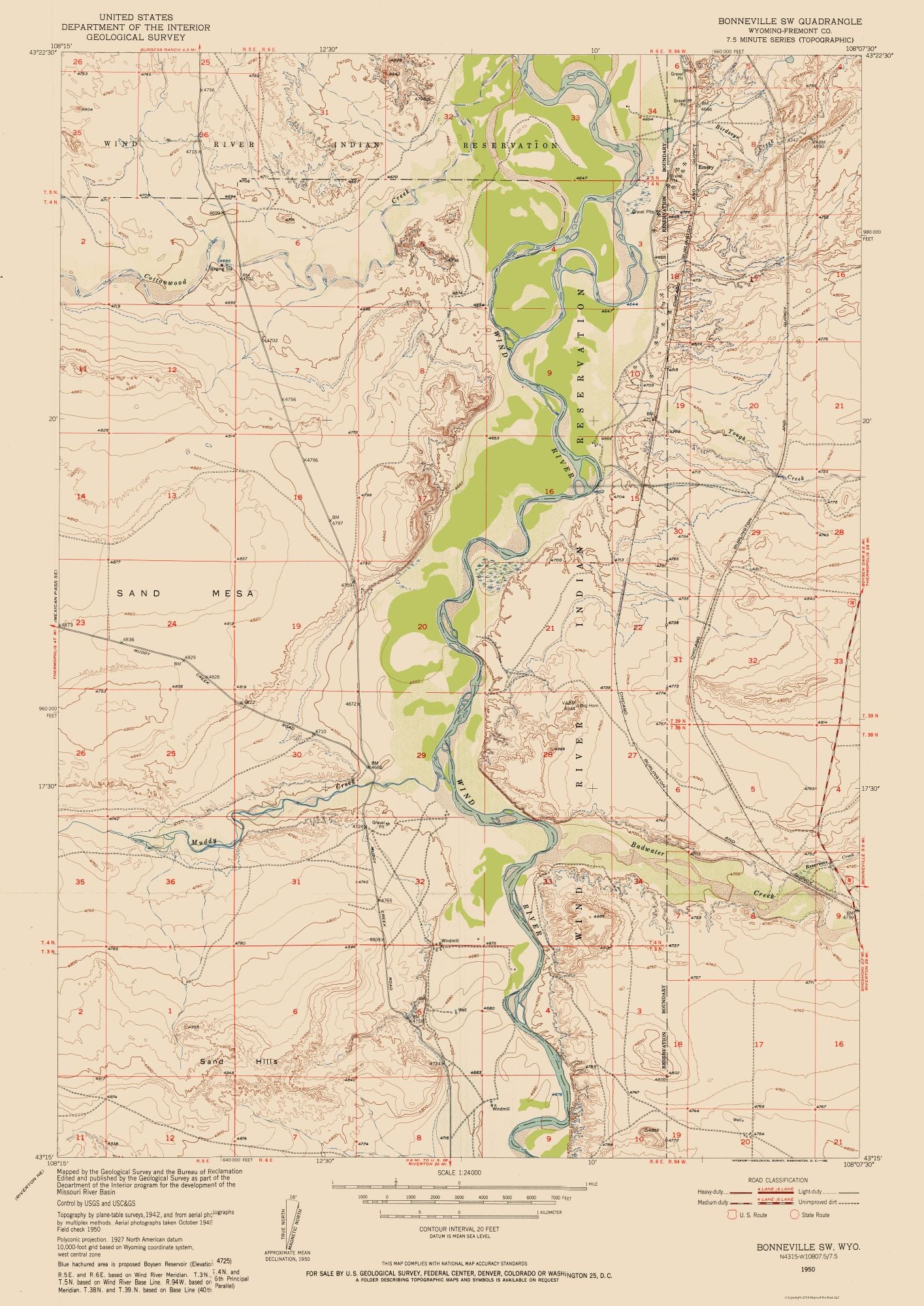 Topographical Map - Bonneville Wyoming Quad - USGS 1950 - 23 x 32.52 - Vintage Wall Art