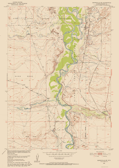 Topographical Map - Bonneville Wyoming Quad - USGS 1950 - 23 x 32.52 - Vintage Wall Art