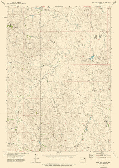 Topographical Map - Brislawn School Wyoming Quad - USGS 1972 - 23 x 32.45 - Vintage Wall Art