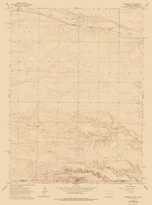 Topographical Map - Campstool Wyoming Quad - USGS 1963 - 23 x 31.00 - Vintage Wall Art