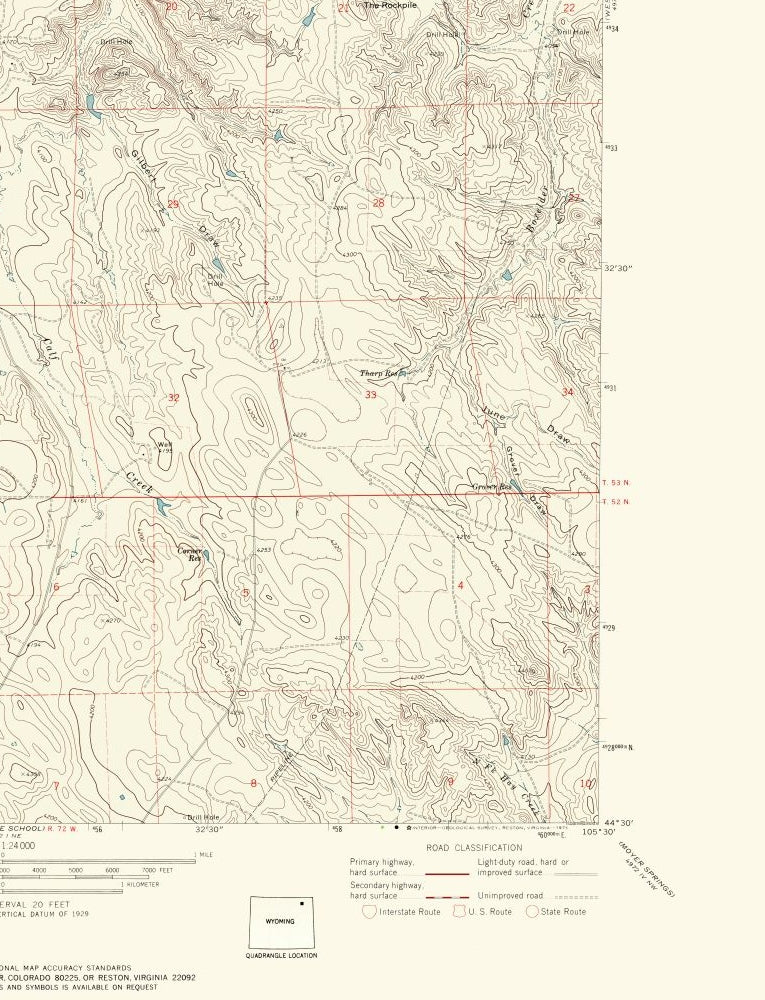 Topographical Map - Calf Creek Wyoming Quad - USGS 1971 - 23 x 30.04 - Vintage Wall Art