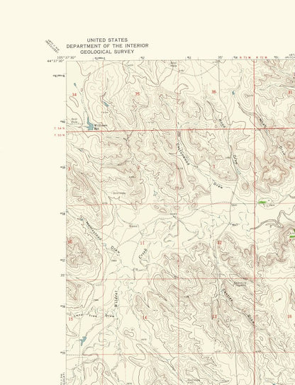 Topographical Map - Calf Creek Wyoming Quad - USGS 1971 - 23 x 30.04 - Vintage Wall Art