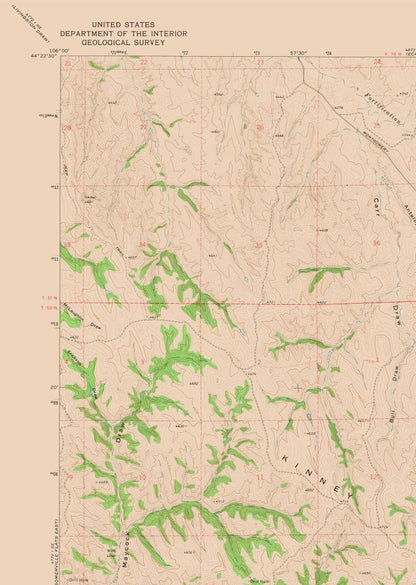 Topographical Map - Carr Draw Wyoming Quad - USGS 1972 - 23 x 32.34 - Vintage Wall Art