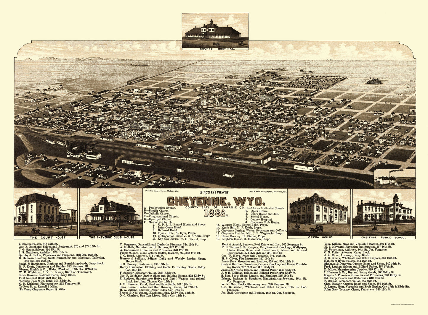 Historic Panoramic View - Cheyenne Wyoming - Stoner 1882 - 23 x 31.16 - Vintage Wall Art