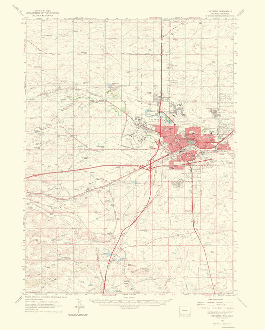 Topographical Map - Cheyenne Wyoming Colorado Quad - USGS 1964 - 23 x 28.63 - Vintage Wall Art