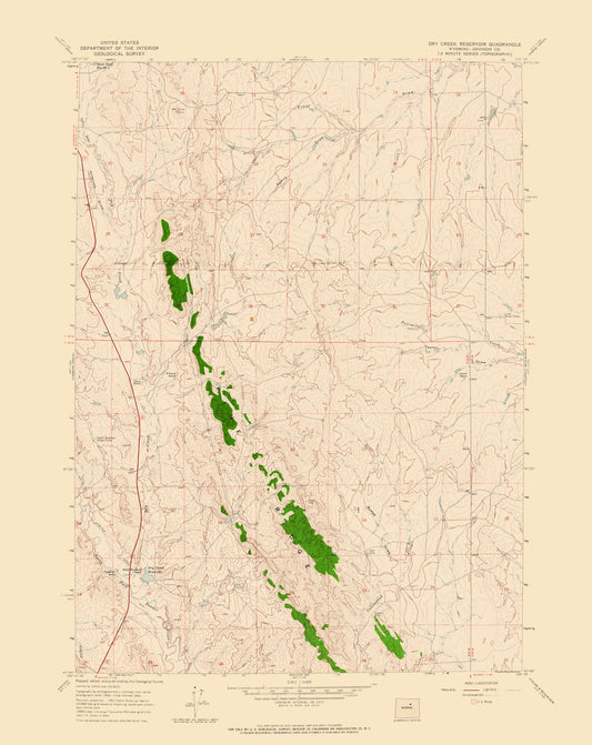 Topographical Map - Dry Creek Reservoir Wyoming Quad - USGS 1961 - 23 x 28.94 - Vintage Wall Art