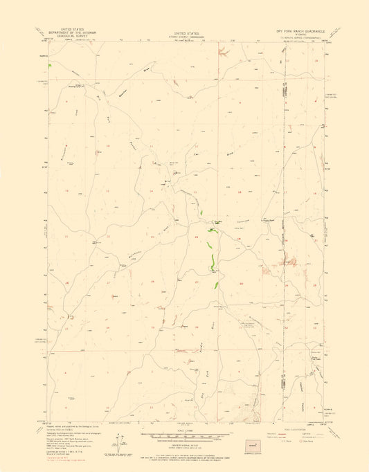 Topographical Map - Dry Fork Ranch Wyoming Quad - USGS 1973 - 23 x 29.41 - Vintage Wall Art