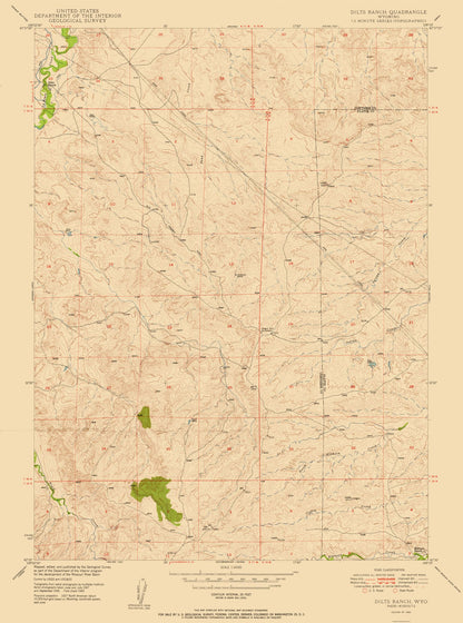 Topographical Map - Dilts Ranch Wyoming Quad - USGS 1950 - 23 x 30.97 - Vintage Wall Art