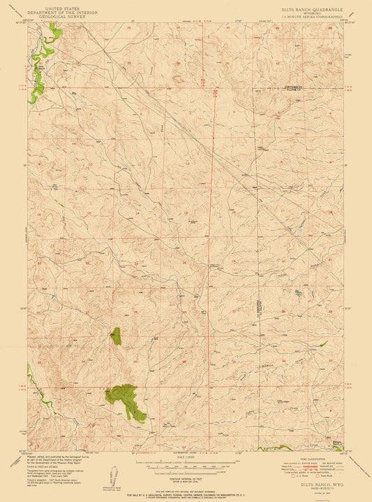 Topographical Map - Dilts Ranch Wyoming Quad - USGS 1950 - 23 x 30.97 - Vintage Wall Art