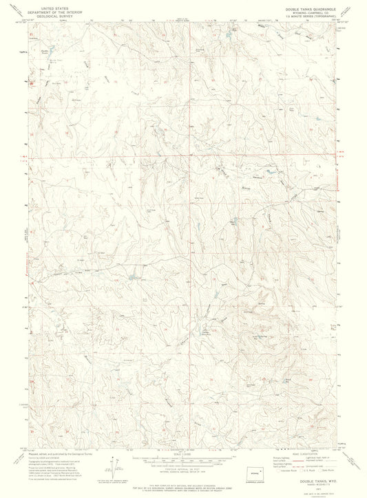 Topographical Map - Double Tanks Wyoming Quad - USGS 1971 - 23 x 31.23 - Vintage Wall Art