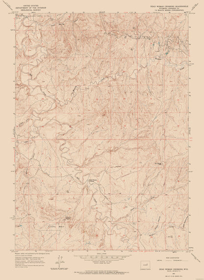 Topographical Map - Dead Woman Crossing Wyoming Quad - USGS 1961 - 23 x 31.56 - Vintage Wall Art