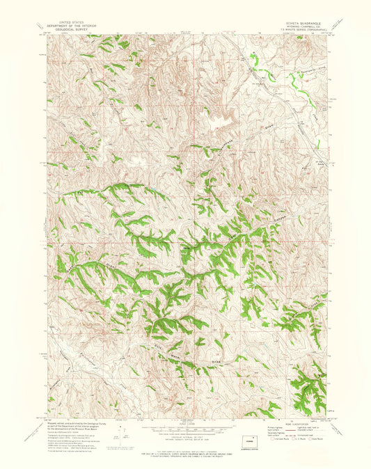 Topographical Map - Echeta Wyoming Quad - USGS 1972 - 23 x 29.10 - Vintage Wall Art