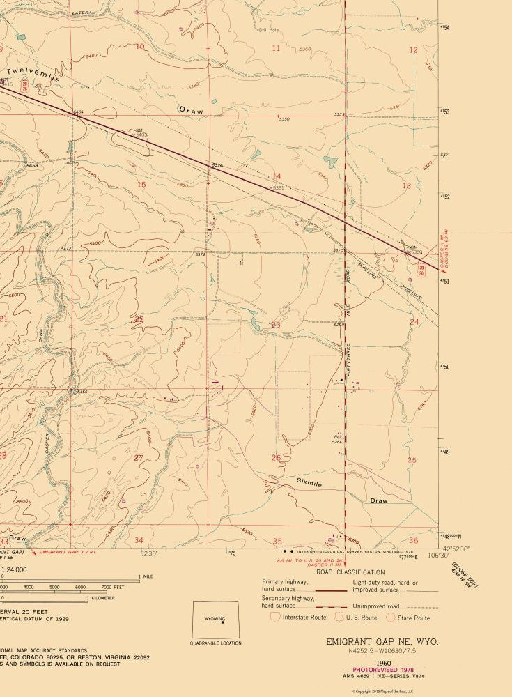 Topographical Map - Emigrant Gap Wyoming Quad - USGS 1960 - 23 x 31.27 - Vintage Wall Art