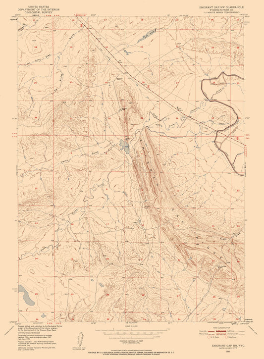 Topographical Map - North West Emigrant Gap Wyoming Quad - USGS 1951 - 23 x 31.30 - Vintage Wall Art