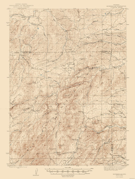 Topographical Map - Esterbrook Wyoming Quad - USGS 1945 - 23 x 30.49 - Vintage Wall Art