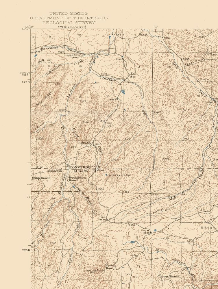 Topographical Map - Esterbrook Wyoming Quad - USGS 1945 - 23 x 30.49 - Vintage Wall Art