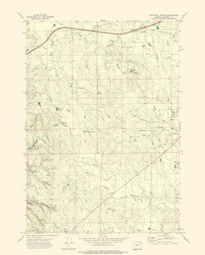 Topographical Map - Four Bar Ranch Wyoming Quad - USGS 1971 - 23 x 28.59 - Vintage Wall Art