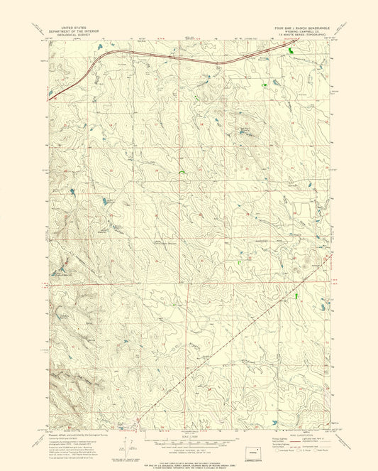 Topographical Map - Four Bar Ranch Wyoming Quad - USGS 1971 - 23 x 28.59 - Vintage Wall Art