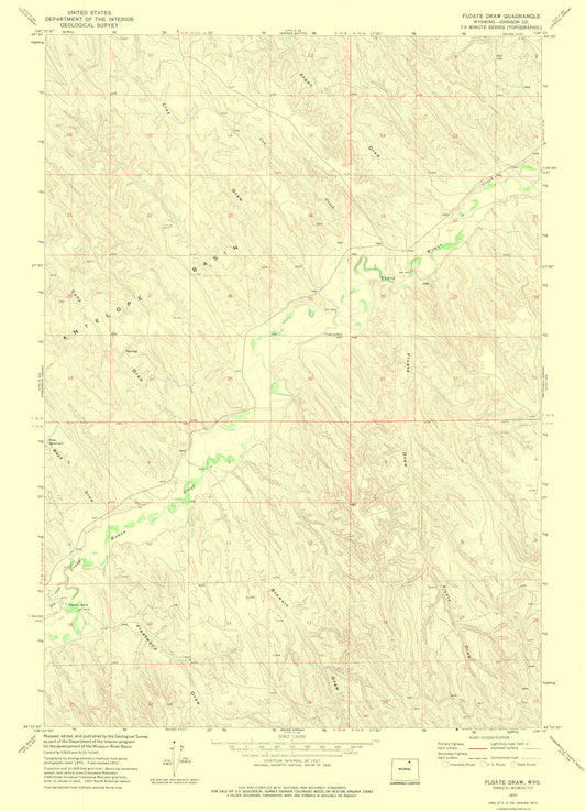 Topographical Map - Floate Draw Wyoming Quad - USGS 1972 - 23 x 31.80 - Vintage Wall Art