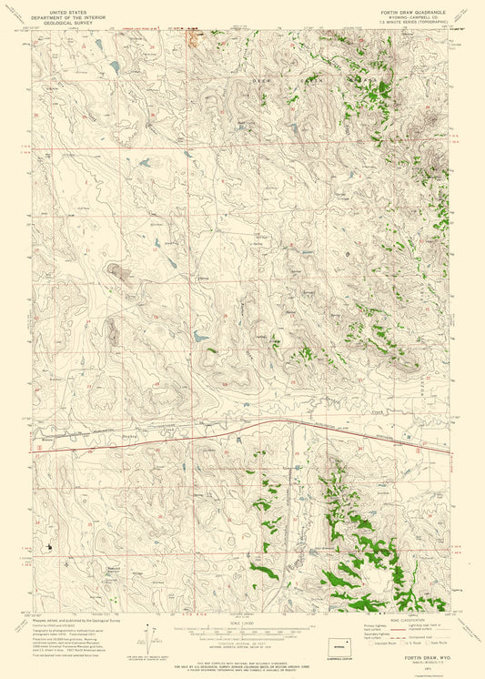 Topographical Map - Fortin Draw Wyoming Quad - USGS 1971 - 23 x 32.20 - Vintage Wall Art