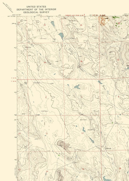 Topographical Map - Fortin Draw Wyoming Quad - USGS 1971 - 23 x 32.20 - Vintage Wall Art