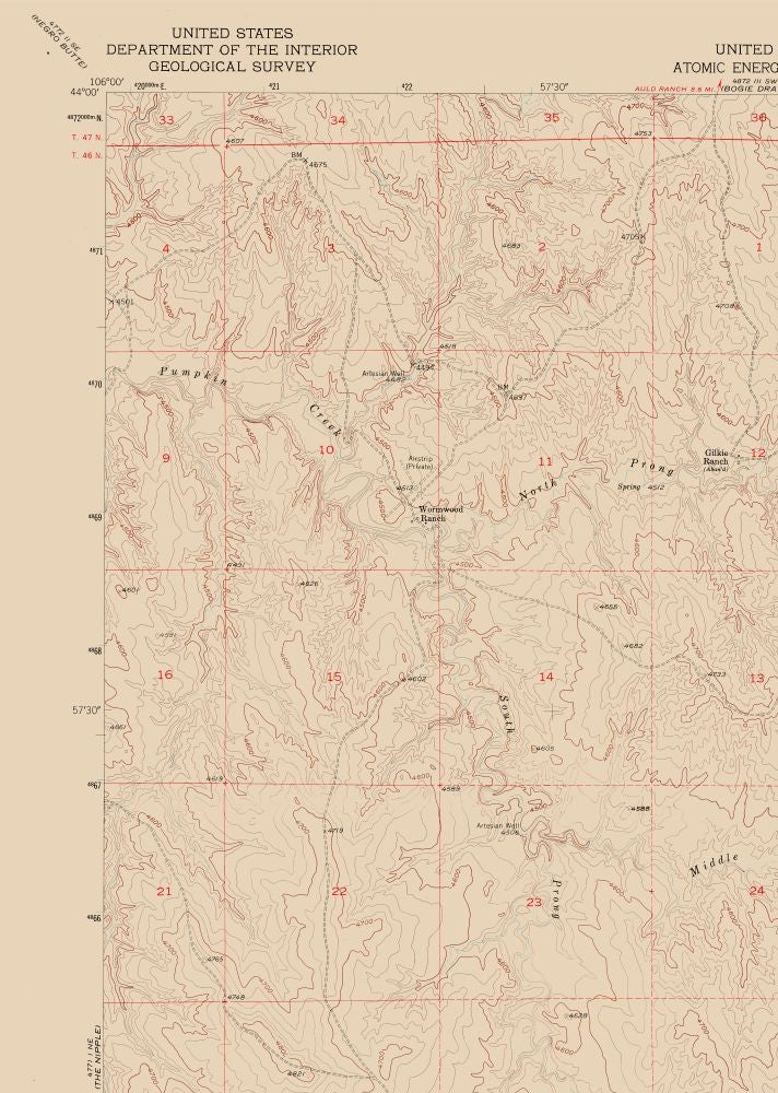 Topographical Map - Fats Draw Wyoming Quad - USGS 1953 - 23 x 32.28 - Vintage Wall Art