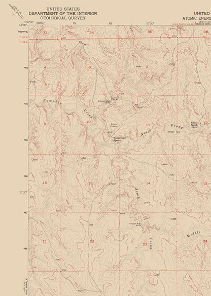 Topographical Map - Fats Draw Wyoming Quad - USGS 1953 - 23 x 32.28 - Vintage Wall Art