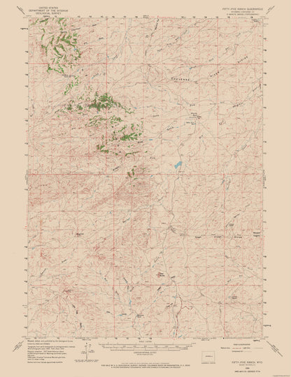 Topographical Map - Fifty Five Ranch Wyoming Quad - USGS 1959 - 23 x 29.80 - Vintage Wall Art