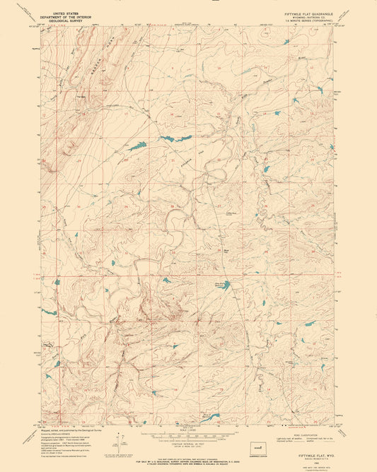 Topographical Map - Fiftymile Flat Wyoming Quad - USGS 1968 - 23 x 28.83 - Vintage Wall Art