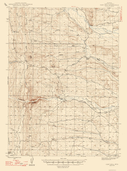 Topographical Map - Fort Hill Wyoming Quad - USGS 1947 - 23 x 30.91 - Vintage Wall Art