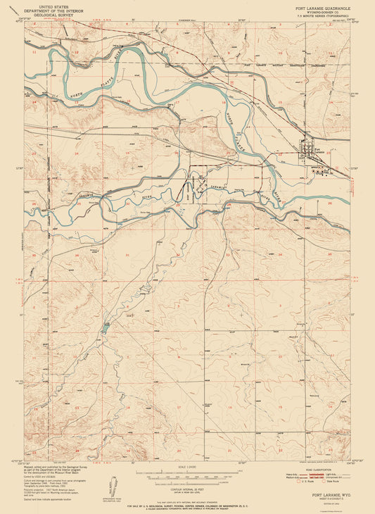 Topographical Map - Fort Laramie Wyoming Quad - USGS 1952 - 23 x 31.50 - Vintage Wall Art